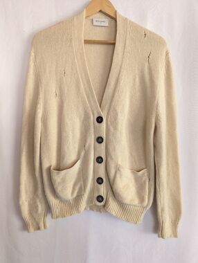 Womens Small 100% Cashmere Cardigan Sweater Ivory Cream Stylish USA Made